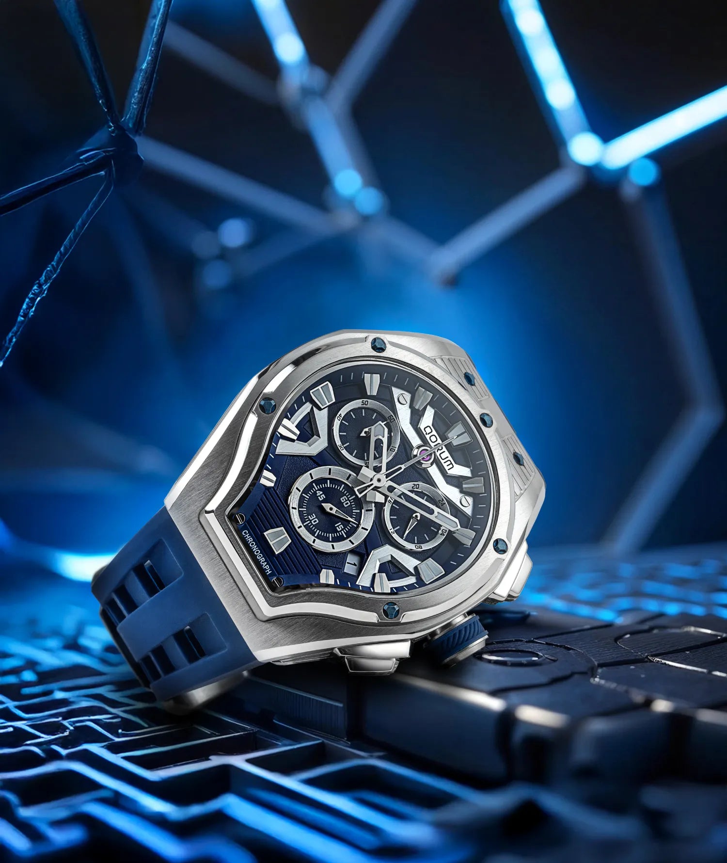 Qorum Equinox Men’s Chronograph Watch - Red Dial, Silver Detailing, Red Silicon Strap