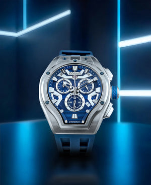 Qorum Equinox Men’s Chronograph Watch - Blue Dial, Silver Detailing, Blue Silicon Strap