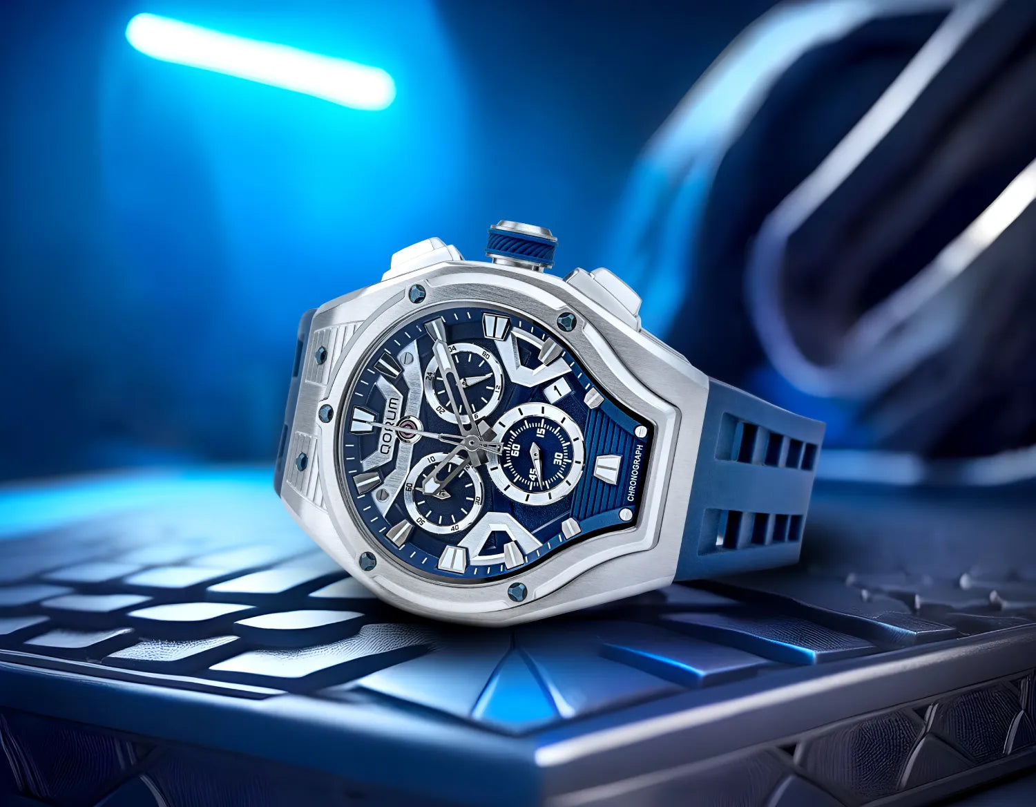 Qorum Equinox Men’s Chronograph Watch - Red Dial, Silver Detailing, Red Silicon Strap