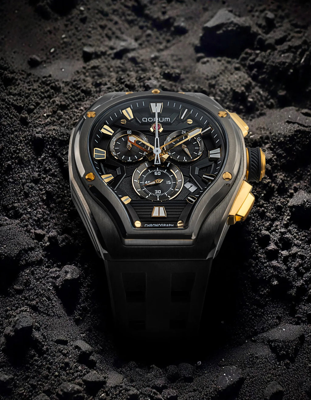 Qorum Equinox Men’s Chronograph Watch - Red Dial, Silver Detailing, Red Silicon Strap