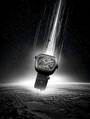 Qorum Equinox Men’s Automatic Skeleton Watch - Black Dial, Square Black Case, Black Silicon Strap