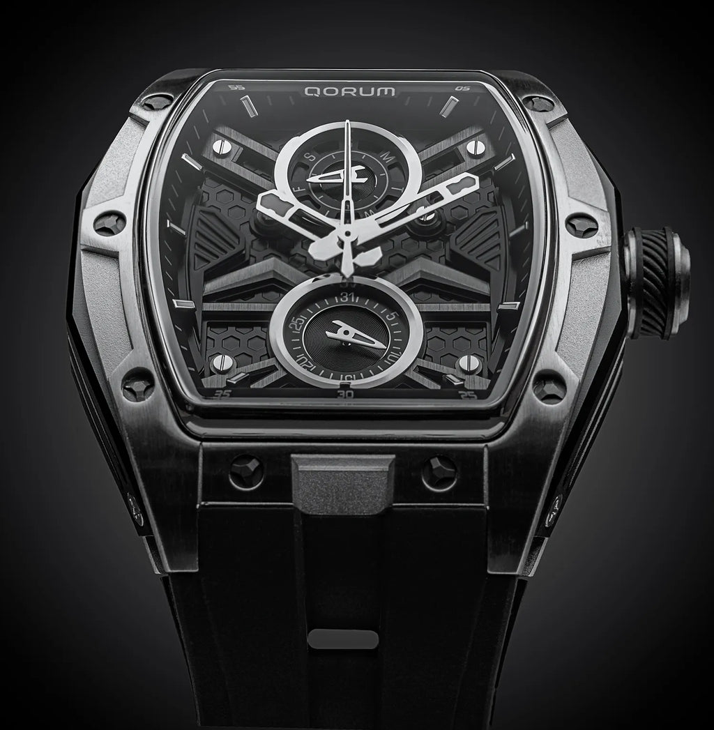 Qorum Equinox Men’s Multi-Function Skeleton Watch - Black Dial, Silver ...