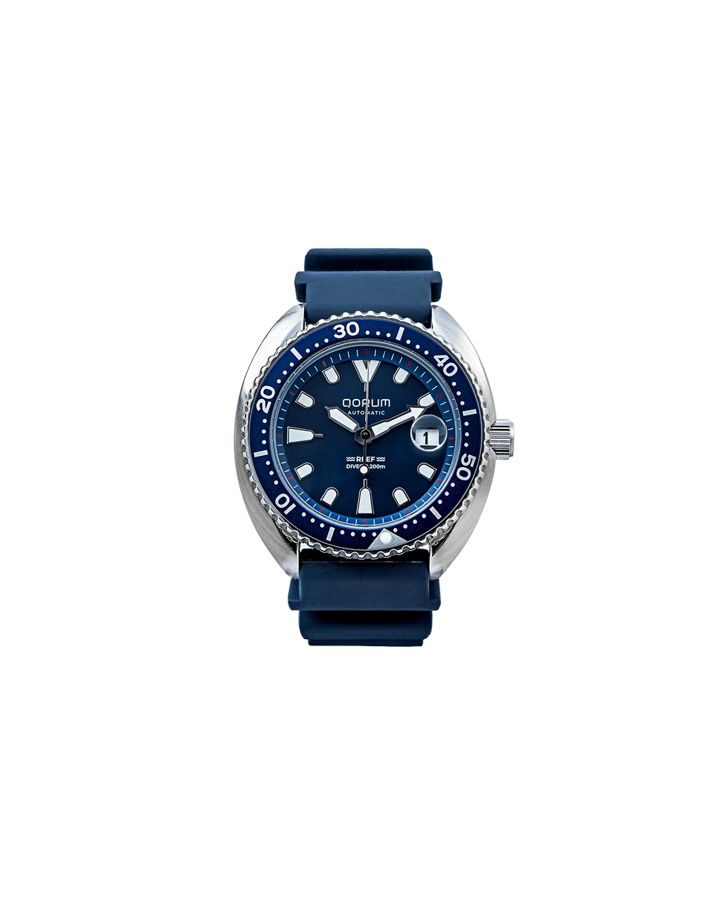 Qorum Reef Men’s Automatic Watch – Royal Blue Dial, Date Display, Silicon Strap