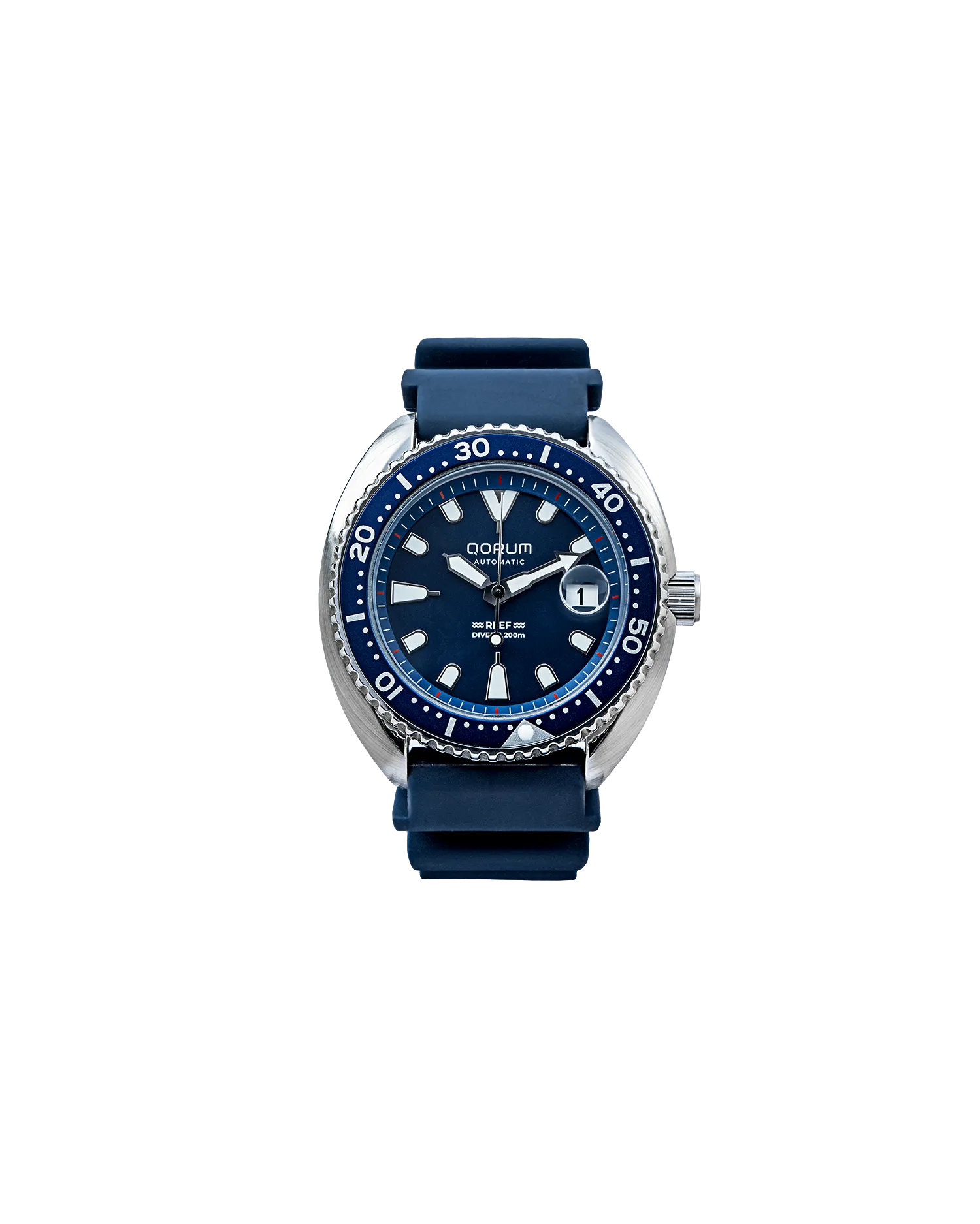 Qorum Reef Men’s Automatic Watch – Royal Blue Dial, Date Display, Silicon Strap