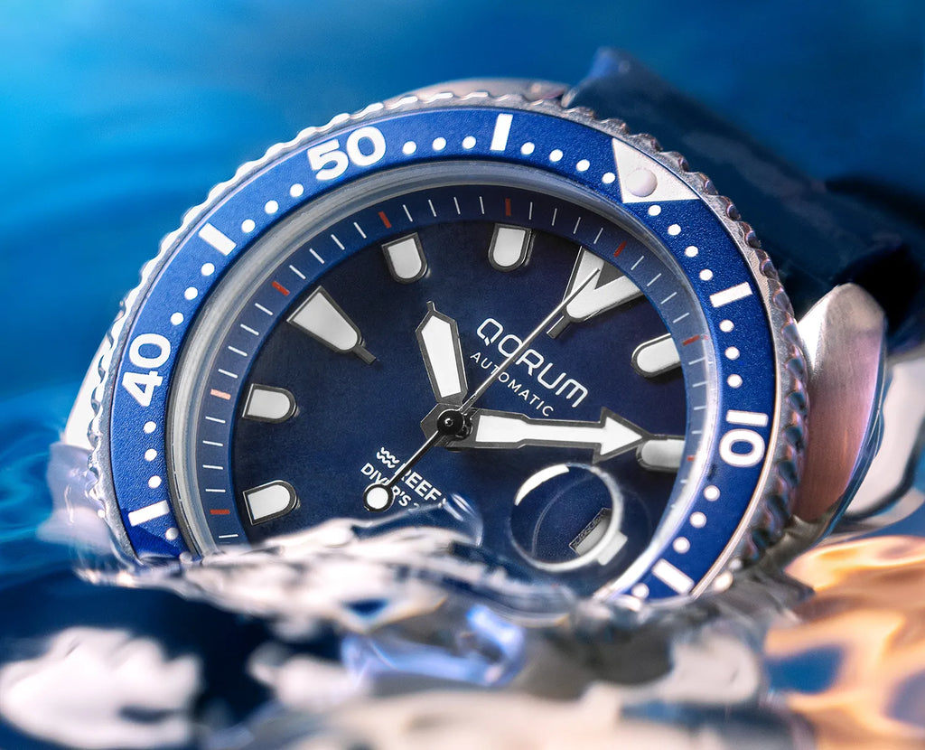 Qorum Reef Men’s Automatic Watch – Royal Blue Dial, Date Display, Silicon Strap