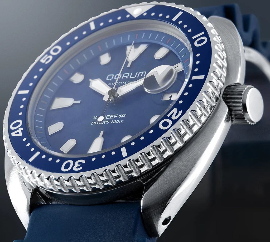 Qorum Reef Men’s Automatic Watch – Royal Blue Dial, Date Display, Silicon Strap