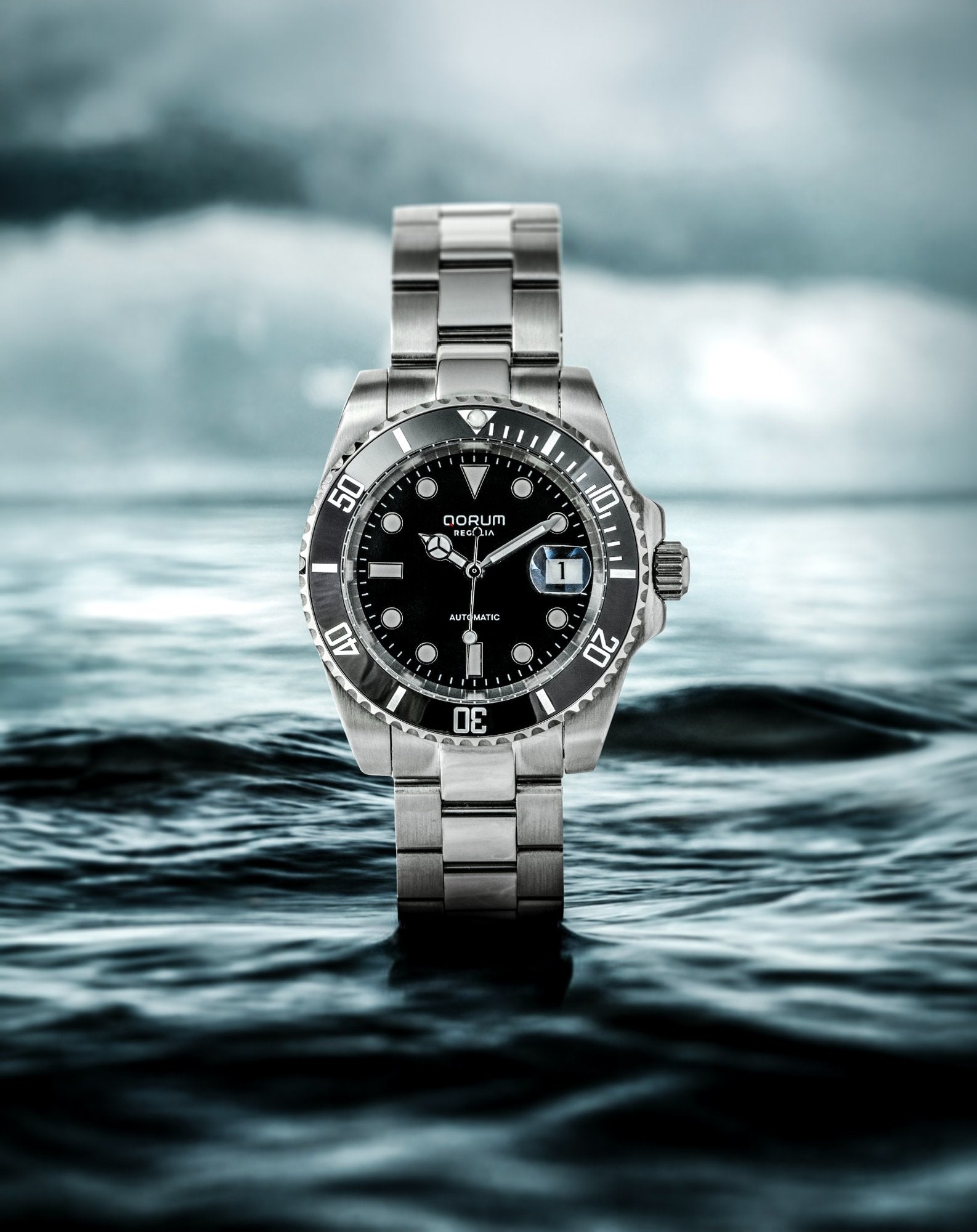Qorum Regalia Men’s Automatic Watch - Black Dial, Black Bezel, Date Display, Stainless Steel Strap