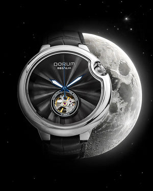 Qorum Regalia Men’s Automatic Watch - Black Dial, Black genuine leather strap