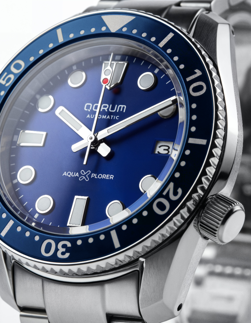 Qorum Aquaxplorer Men’s Automatic Watch – Royal Blue Dial, Date Display, Stainless Steel Strap