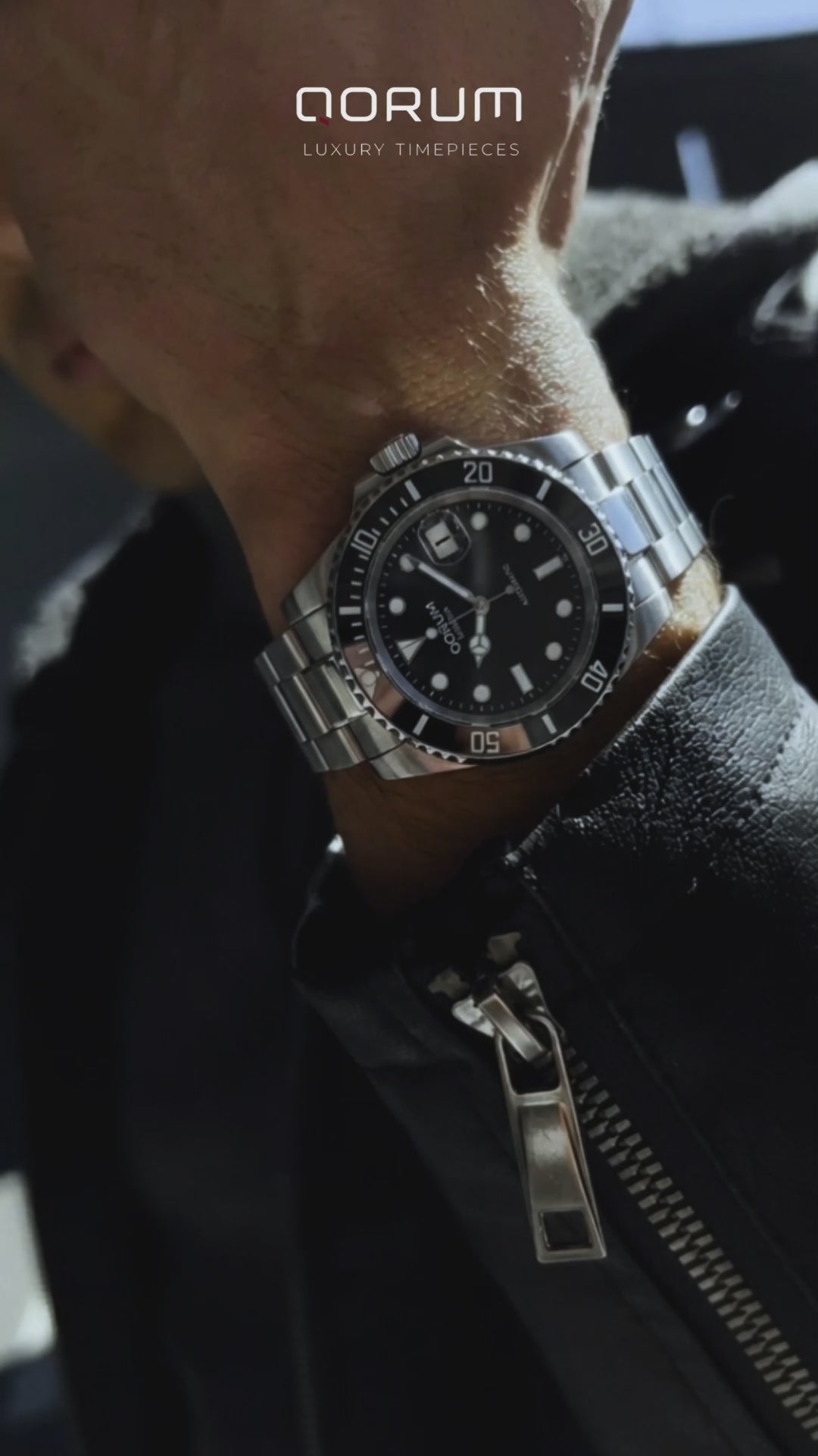 Qorum Regalia Men’s Automatic Watch - Black Dial, Black Bezel, Date Display, Stainless Steel Strap