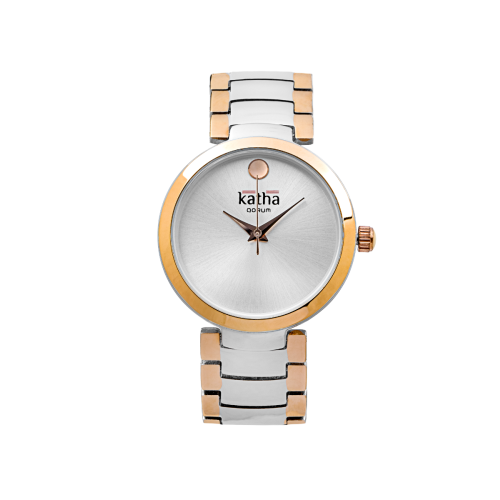Qorum Katha Ladies Watch – Silver Dial, Two-Tone Gold plated Stainless Steel Strap 